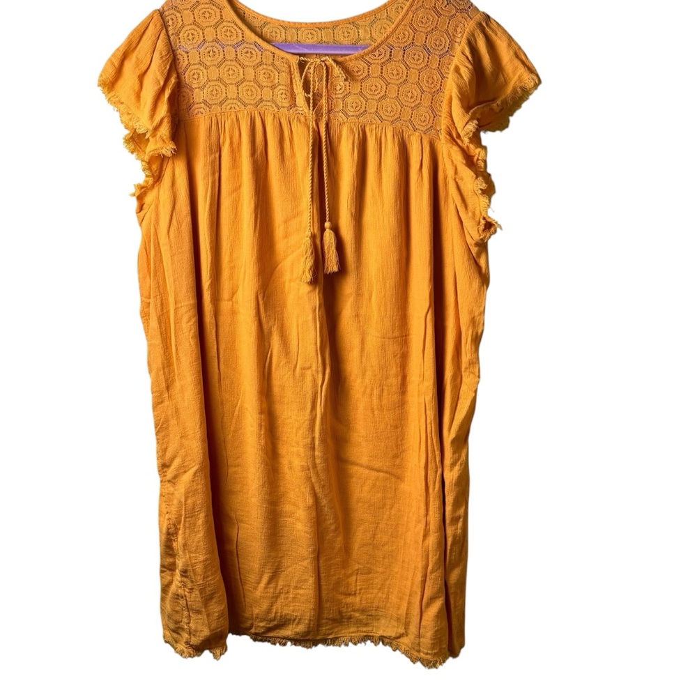 True Craft Yellow‎ Flutter Sleeve Peasant Sundress 2X